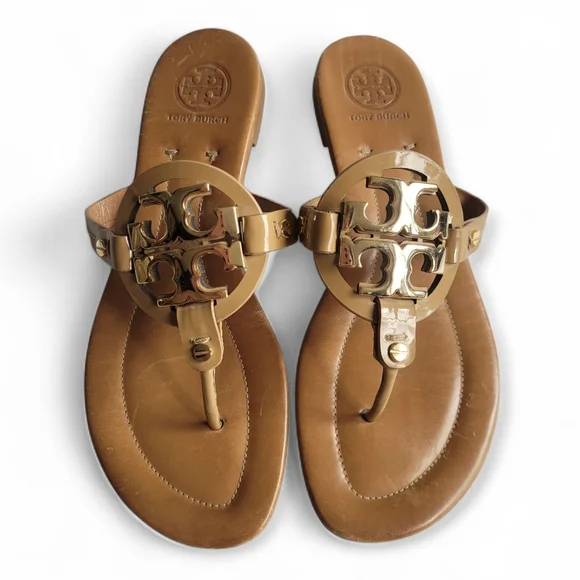 Tory Burch Metal Miller 2 Leather Sandals Tan Size 10 - Picture 3 of 12